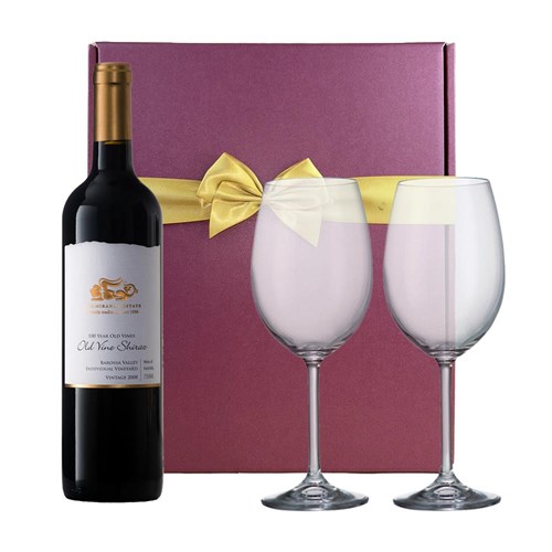 Old Vine Shiraz 75cl Red Wine And Bohemia Glasses In A Gift Box